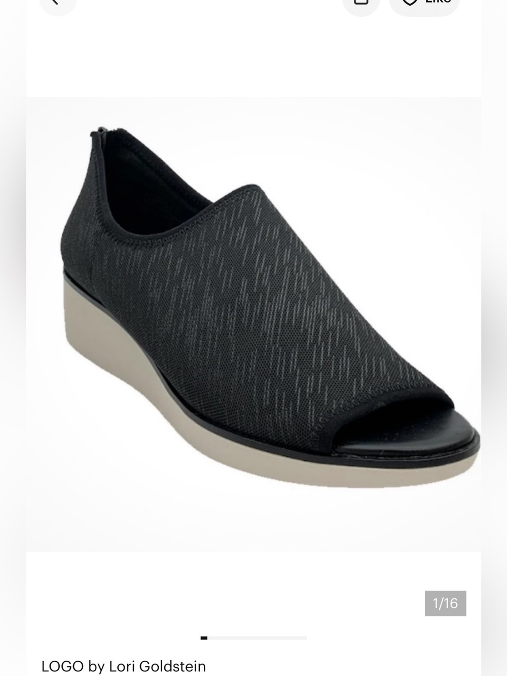 Lori Goldstein LI-SANI Stretch Knit Slip-On Wedge Shoe cat scratch black nib 8m